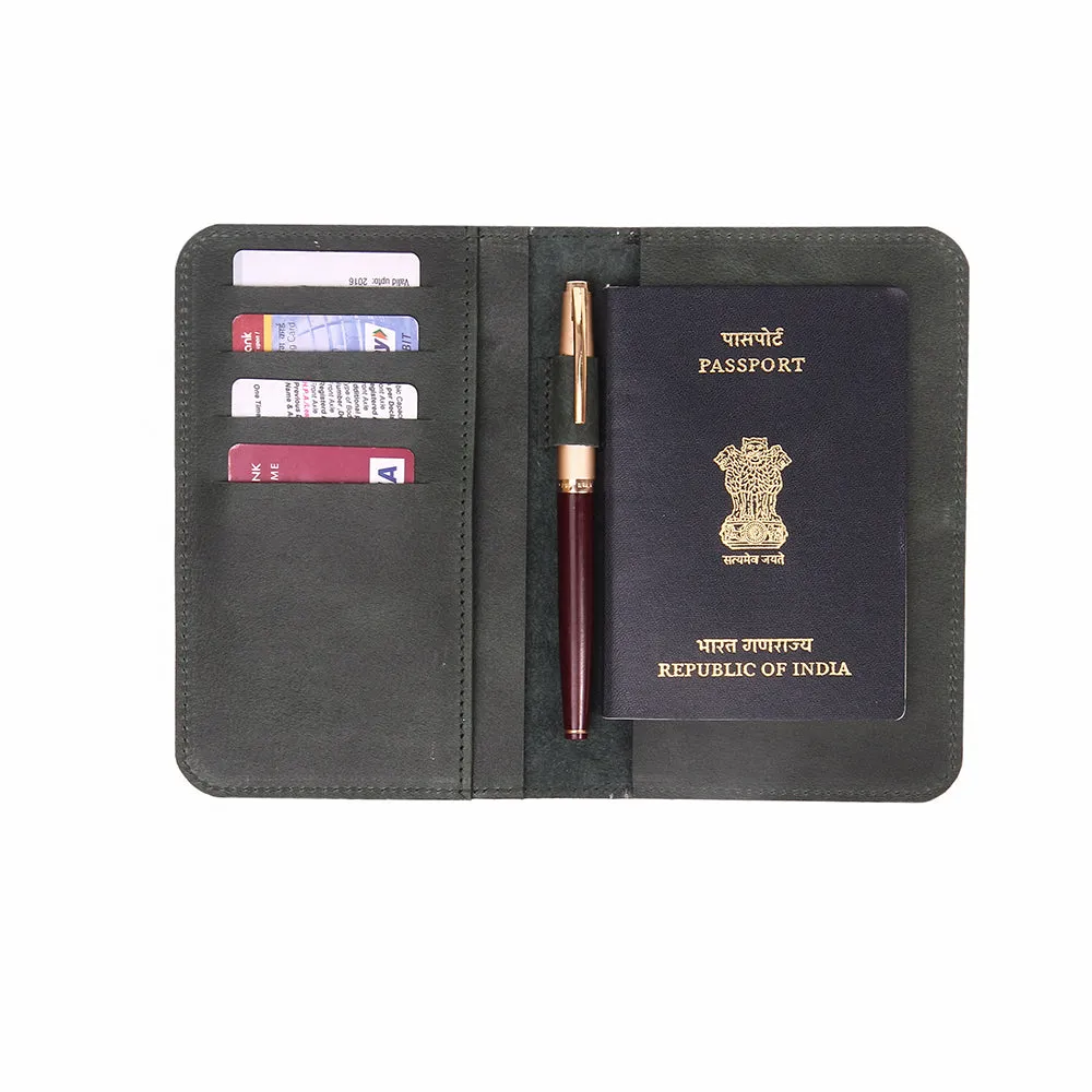 Passport Holder - Dark Green Leather