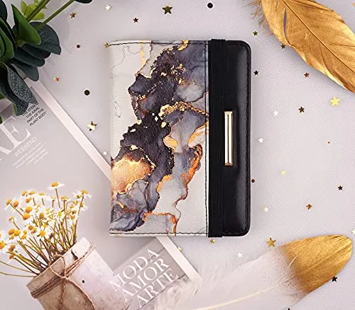Passport Holder,RFID Blocking Passport Cover Cute Floral Traveling Passport Wallet for Women Gold Grey