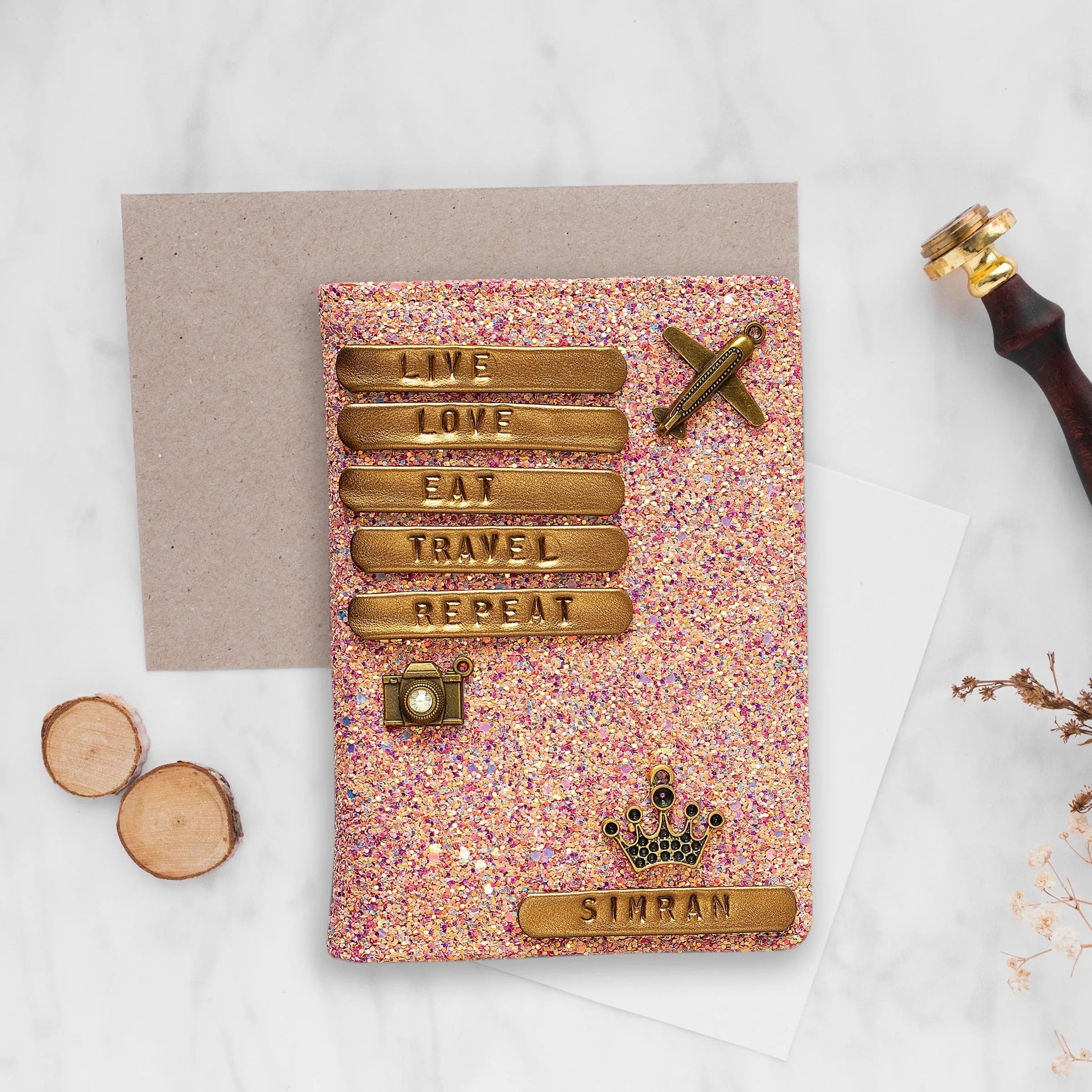 Personalised Dark Pink Glitter Passport Cover