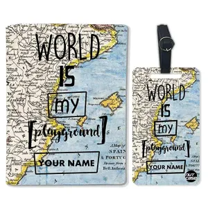 Personalised Passport Cover and Baggage Tag Combo - World is My Playground