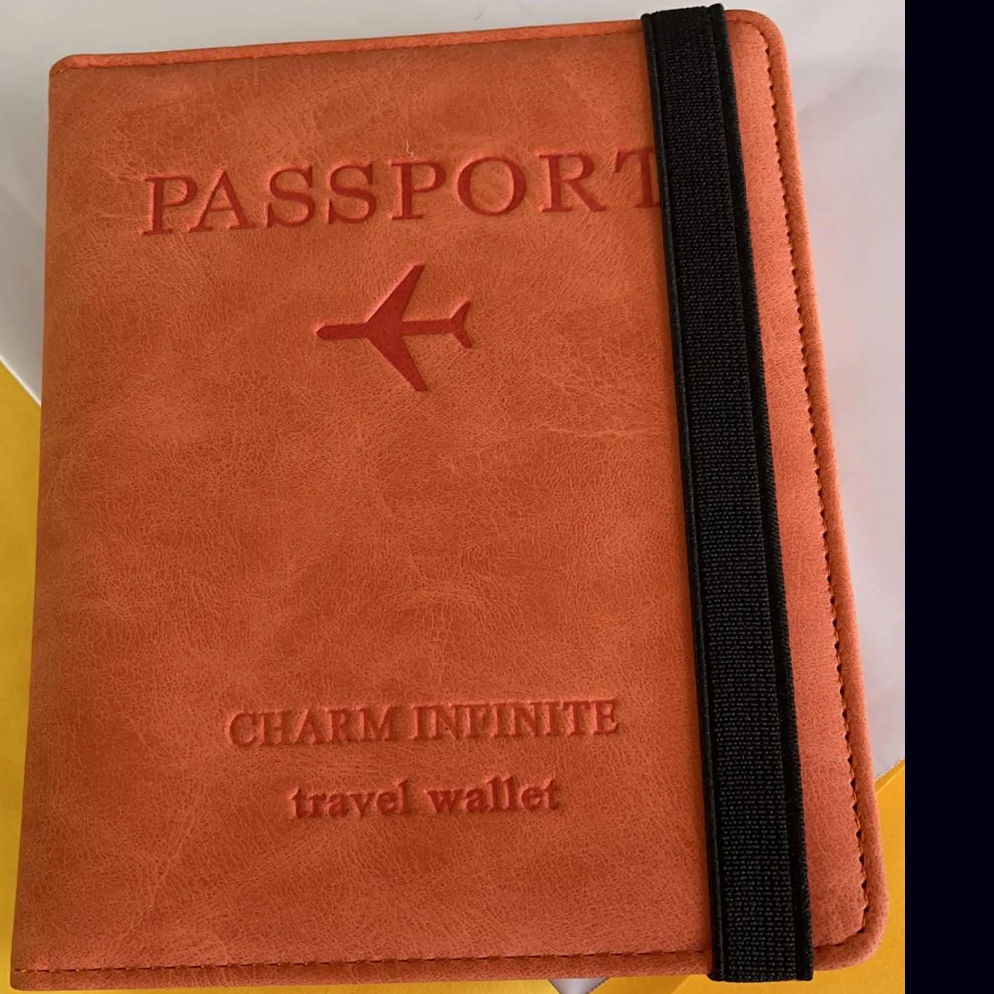 RFID Blocking Travel Passport Holder Elastic Band For Business Wallet Cover Case ID Card (Orange)