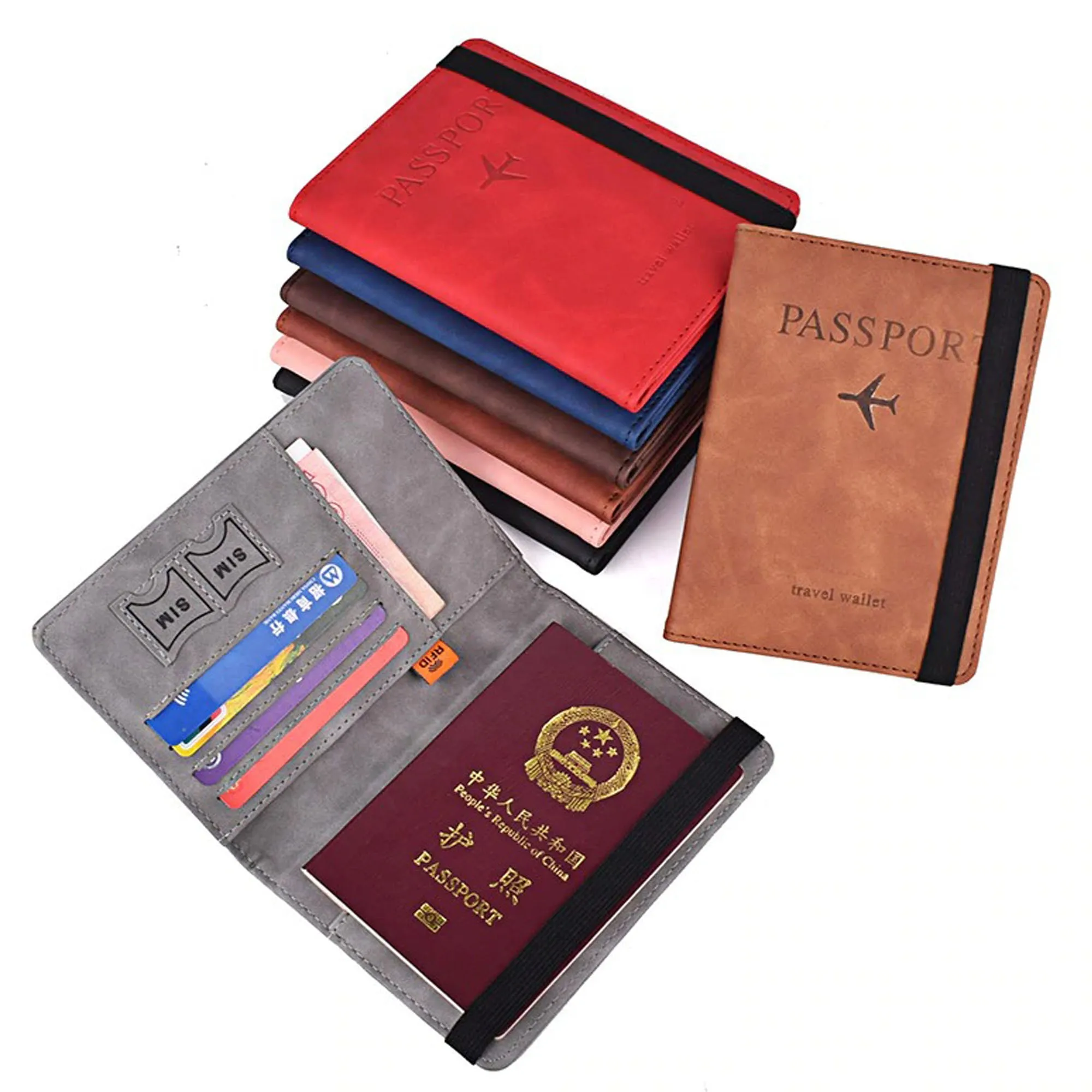 RFID Blocking Travel Passport Holder Elastic Band For Business Wallet Cover Case ID Card (Orange)