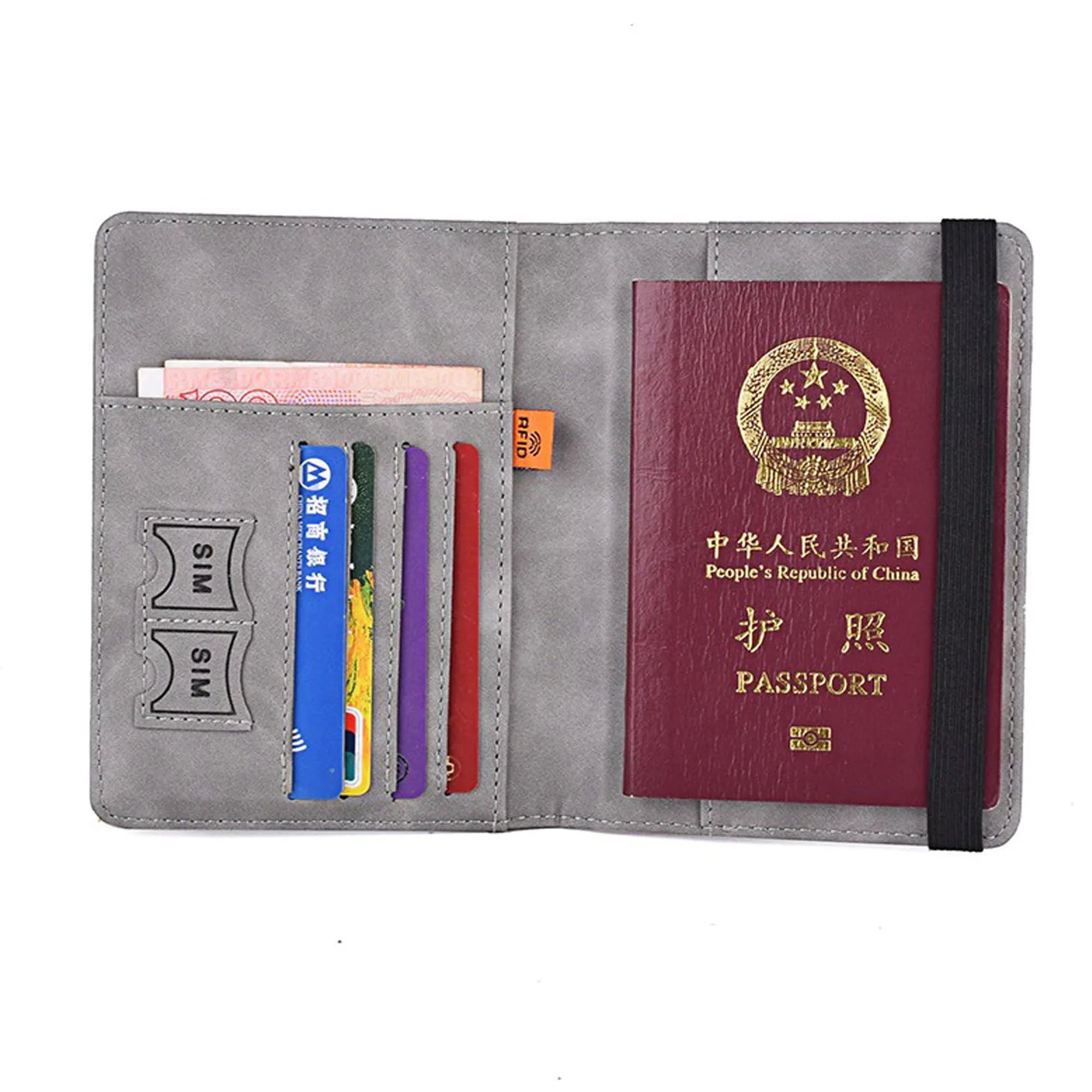RFID Blocking Travel Passport Holder Elastic Band For Business Wallet Cover Case ID Card (Orange)