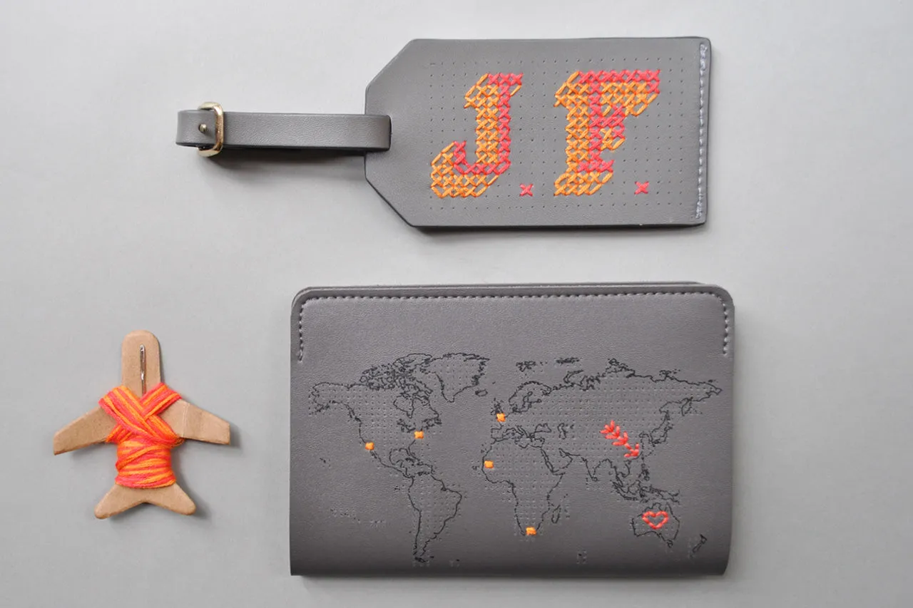 Stitch Passport & Luggage Tag Set - Grey
