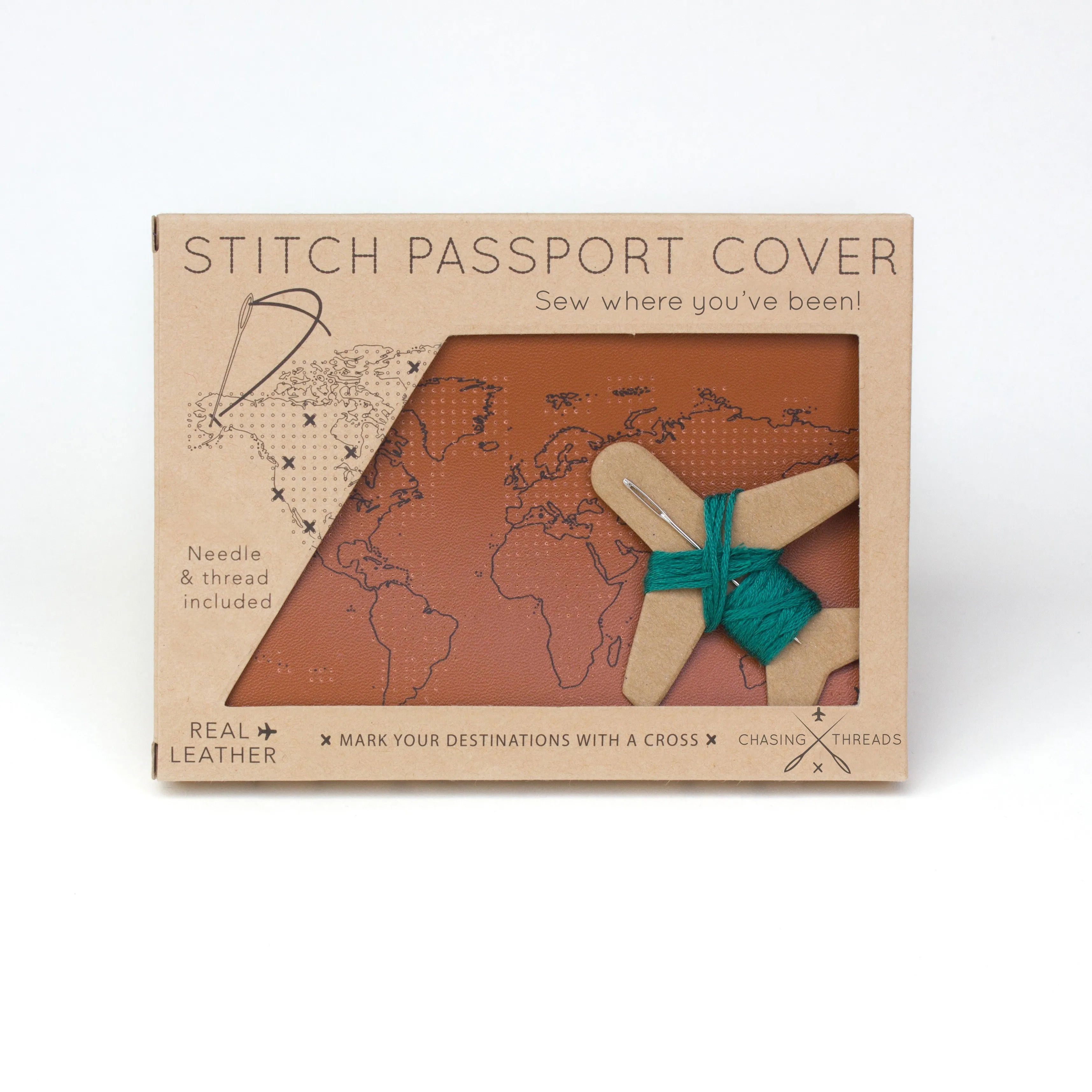 Stitch passport cover in brown