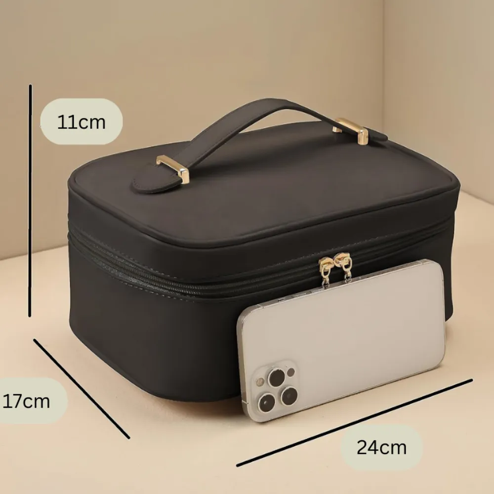 StitchesandTweed Noir Vegan Leather Travel Make Up Cosmetic Bag