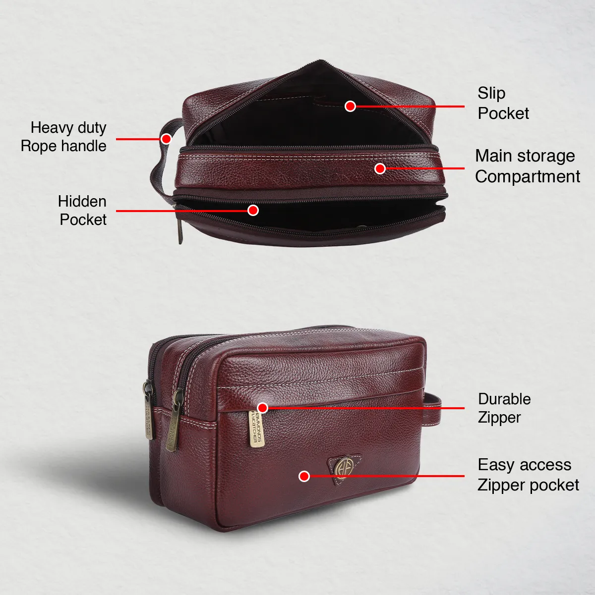 Toiletry Bag for Men- Genuine Leather Travel Organizer with Multiple Compartments