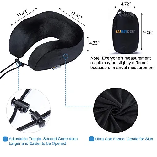 Travel Neck Pillow for Airplane Sleeping 100% Memory Foam