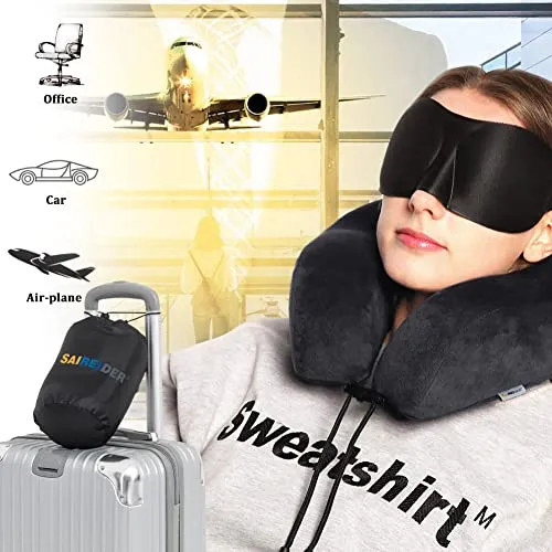 Travel Neck Pillow for Airplane Sleeping 100% Memory Foam