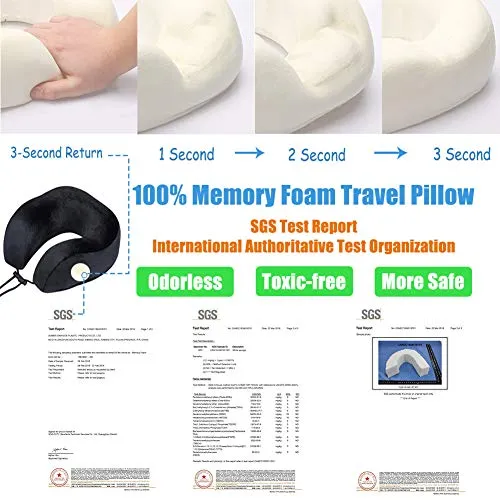 Travel Neck Pillow for Airplane Sleeping 100% Memory Foam