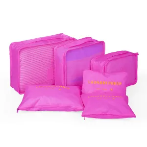 Yoonsic 6 Sets Packing Cubes for Travel/Trip - 3 Cubes   3 Pouches   4 Bonus Vacuum Bags - Organizers for Carry-on Luggage Clothing and Accessories (rose red)
