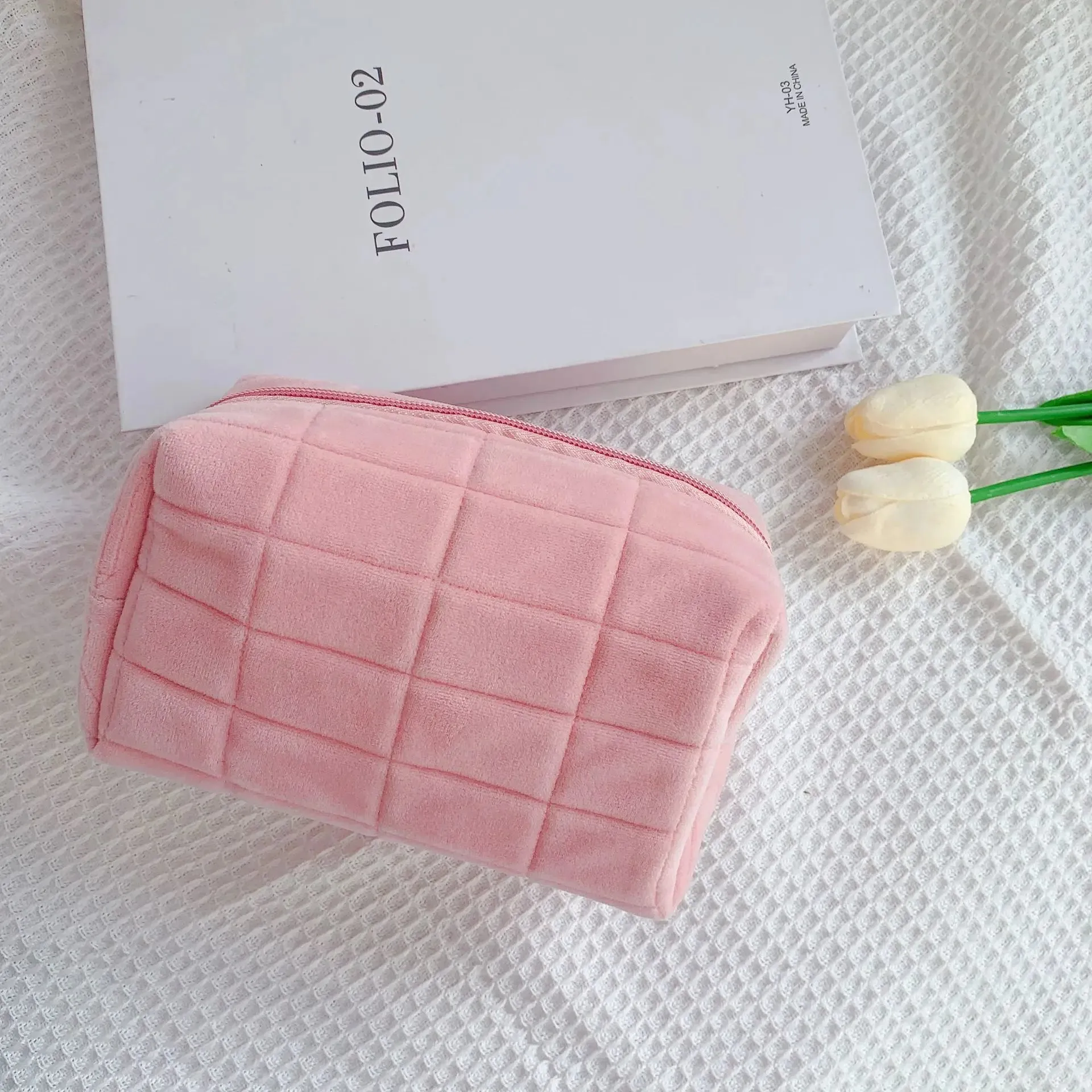 Zipper Large Solid Color Cosmetic Bag Cute Fur Makeup Bag