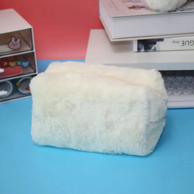 Zipper Large Solid Color Cosmetic Bag Cute Fur Makeup Bag