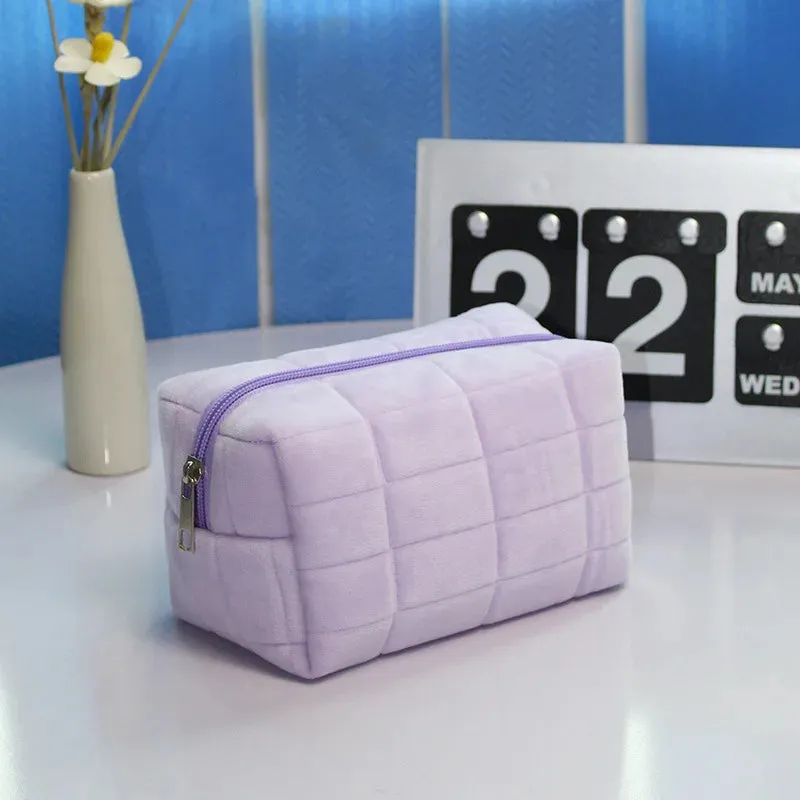 Zipper Large Solid Color Cosmetic Bag Cute Fur Makeup Bag