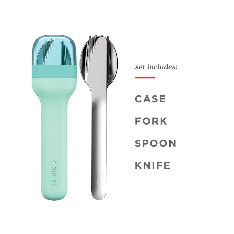 Zoku Pocket Stainless Steel Cutlery with Travel Case | Set of 3 | Teal Color